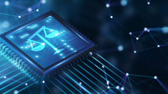 computer chip digital legal scales of justice